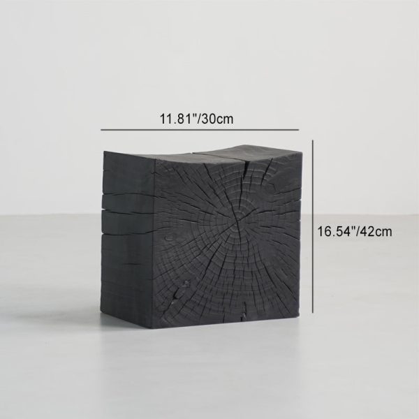 Traditional Japanese Wabi-sabi Wood Geometric Design End Table For Living Room - Image 48
