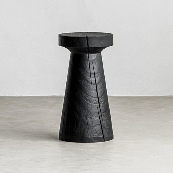 Traditional Japanese Wabi-sabi Wood Geometric Design End Table For Living Room - Image 26