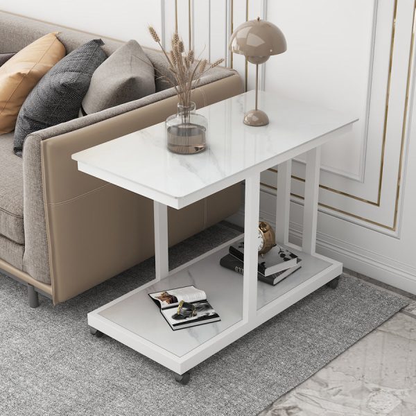 Modern Simplicity Rectangular Slab Steel End Table 2-Tier Movable For Living Room - Image 2