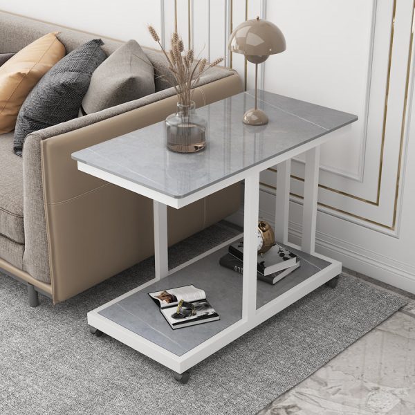 Modern Simplicity Rectangular Slab Steel End Table 2-Tier Movable For Living Room - Image 3