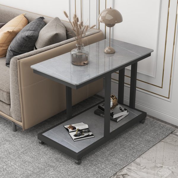 Modern Simplicity Rectangular Slab Steel End Table 2-Tier Movable For Living Room - Image 4