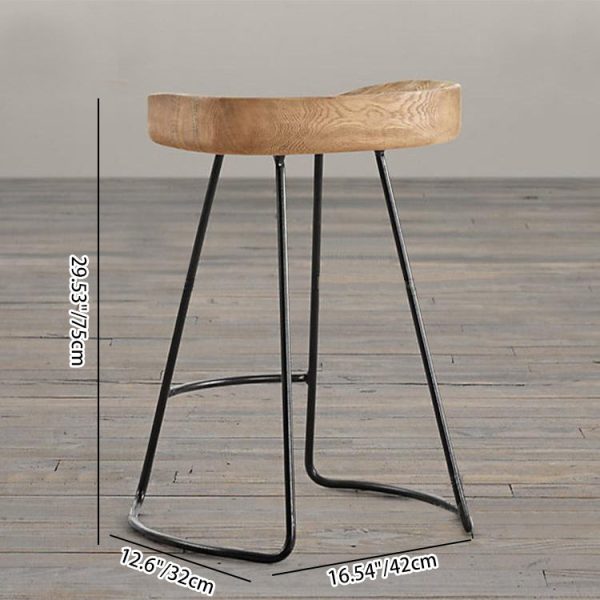 Traditional Retro Square Solid Wood Metal Bar Stool Footrest For Dining Room - Image 5