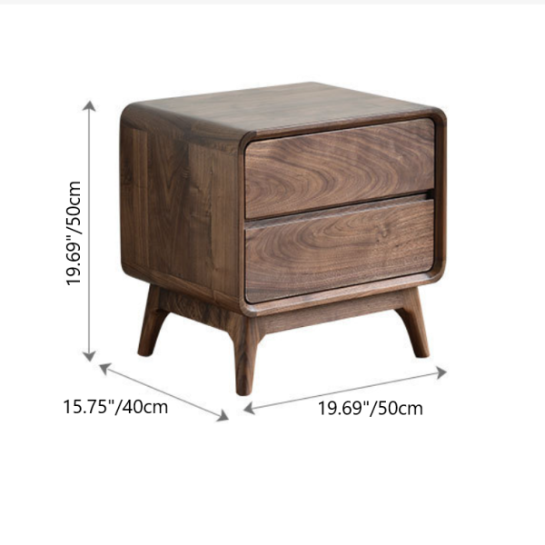Modern Minimalist Black Walnut Rounded Square Nightstand With 2 Drawers For Bedroom - Image 4