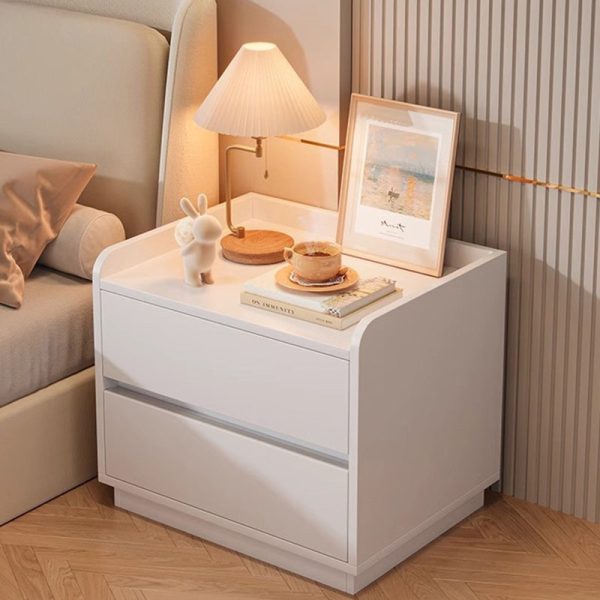 Modern Minimalist Solid Wood Metal Rounded Square Nightstand 2-Drawer For Bedroom - Image 3