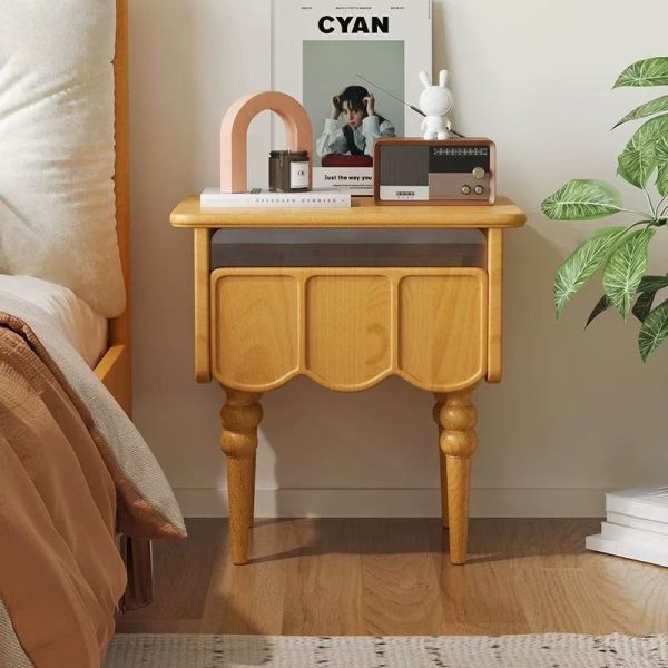 Traditional French Rectangular Solid Wood Top Nightstand Storage Drawer For Bedroom - Image 3