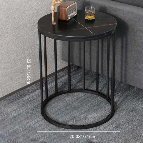 Modern Eclectic Round Rock Slab Steel End Table 1-Tier For Living Room - Image 4