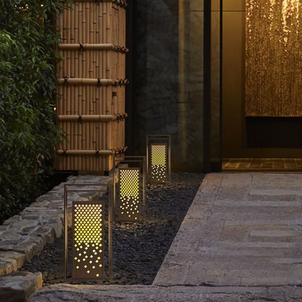 Flowers Pattern Hollow Waterproof Brown Retro Outdoor Light Garden Lamp - Image 4