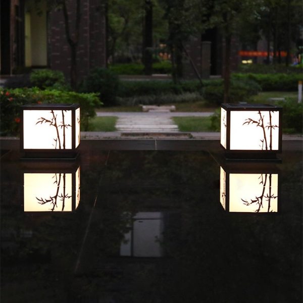 Square Bamboo Pattern Waterproof LED Modern Solar Lights Outdoor Pillar Lamp - Image 10