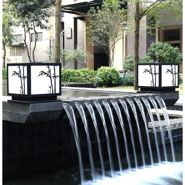 Square Bamboo Pattern Waterproof LED Modern Solar Lights Outdoor Pillar Lamp - Image 17