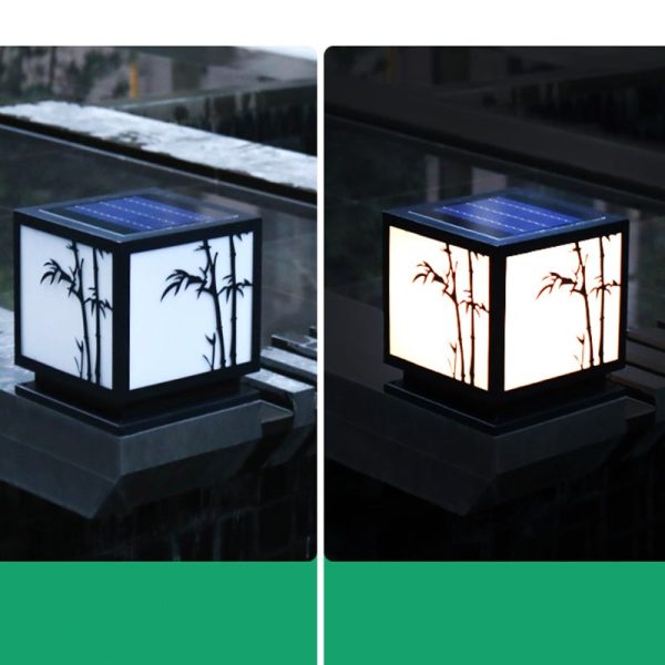 Square Bamboo Pattern Waterproof LED Modern Solar Lights Outdoor Pillar Lamp - Image 7