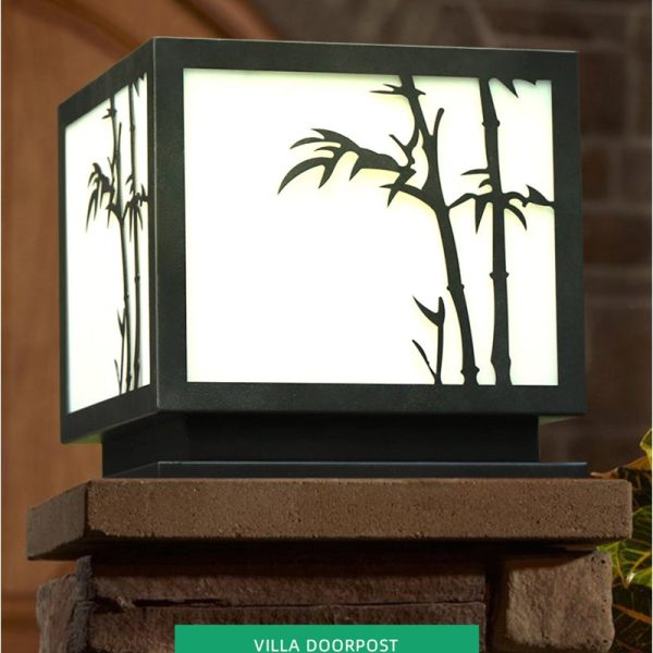 Square Bamboo Pattern Waterproof LED Modern Solar Lights Outdoor Pillar Lamp - Image 8