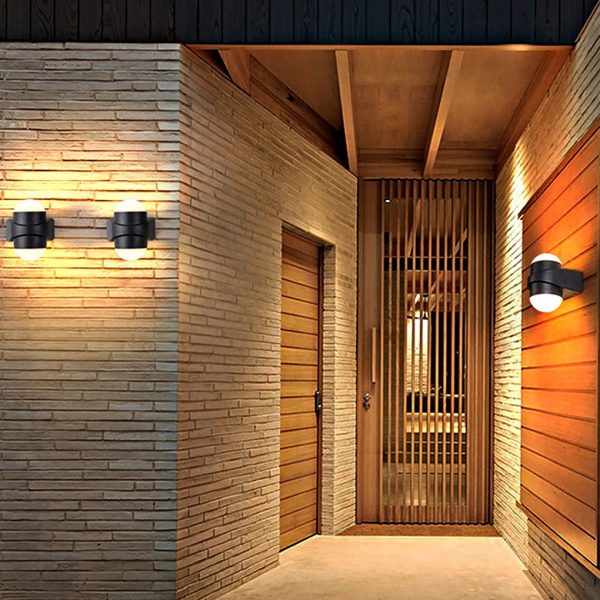 Round Waterproof LED Black Modern Up and Down Lights Outdoor Wall Sconces