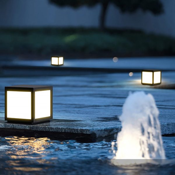 Black Square Cube Outdoor Post LED Pier Mount Light - Image 8