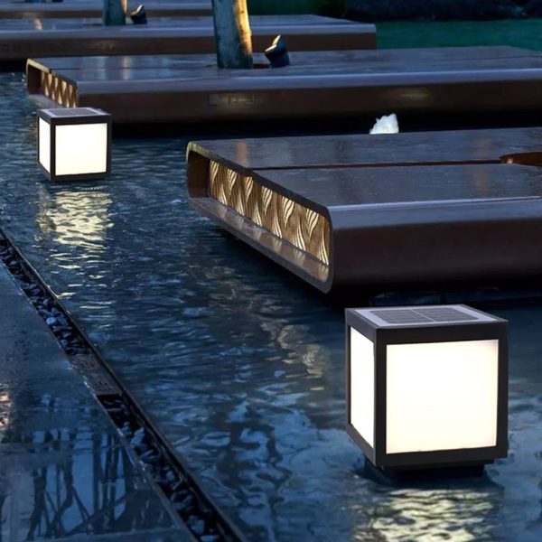 Black Square Cube Outdoor Post LED Pier Mount Light - Image 5